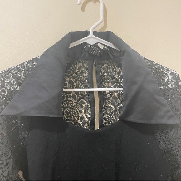 Andrea Jovine Black Lace Wool Collared Mini Dress Size Small - Picture 3 of 11